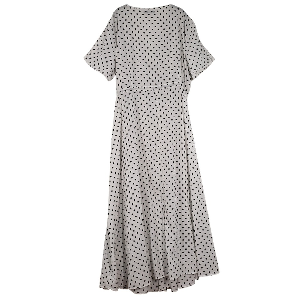 Boohoo Wrap Maxi Dress Womens 24 White Black Polka Dot Short Sleeve Romantic - Picture 3 of 16
